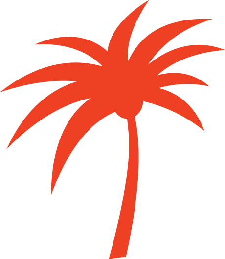 a red palm tree silhouette